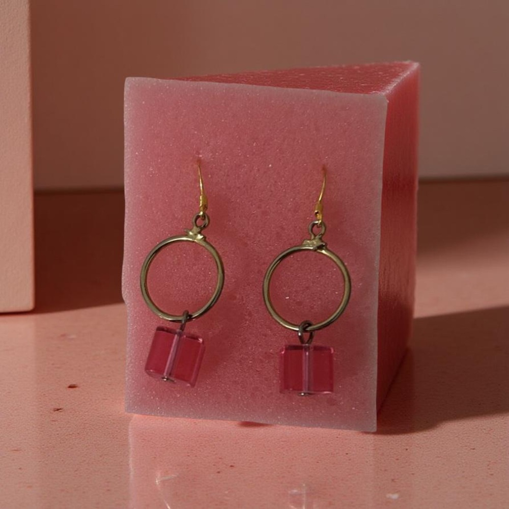 Chic Gold and Pink Dangle Earrings